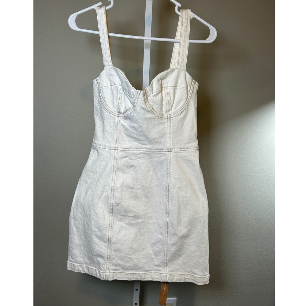 Reformation Jean Nikki Bustier Vintage White Denim Mini Dress 6 Sleeveless Chic
